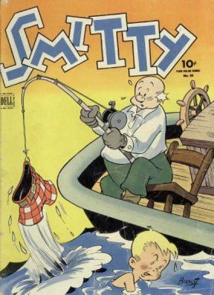 Four Color 65 - Smitty - Dell - 10 Cent Comic - Fishing Accident - Lost Shorts