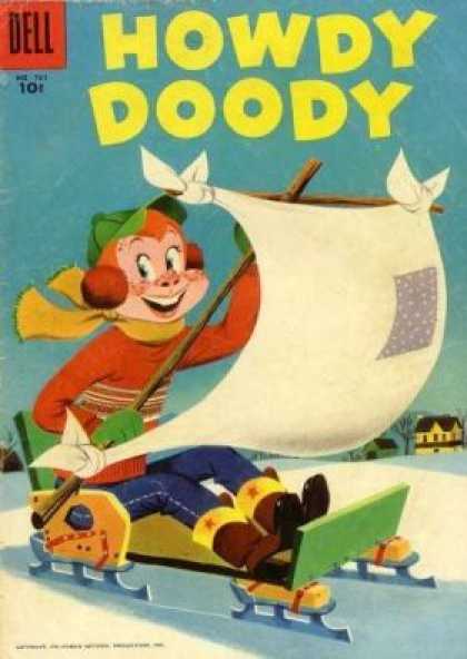 Four Color 761 - Howdy Doody On A Sled - Howdy Doody Winter - Sailboat Sled - Snow - Howdy Doody In The Cold