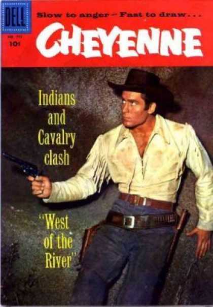 Four Color 772 - Slow To Anger - Fast To Draw - Indians And Calvaly Clash - West Of The Rivive - Gunslinger