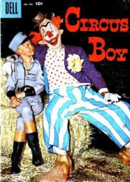 Four Color 785 - Clown - Young Boy - Hay Bale - Blue Striped Pants - Red Hair