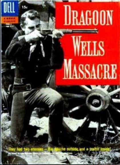 Four Color 815 - Dragon Wells Massacre - Cowboy - Rifle - Spoked Wheel - Kneeling