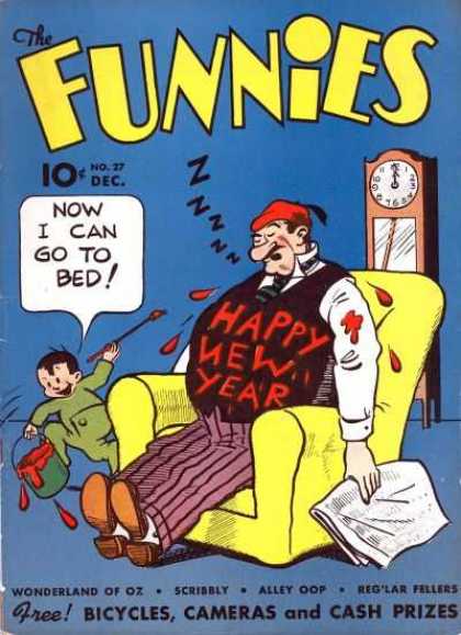 Funnies 27 - Happy New Year - Yellow Chair - Paint - Clock - Little Boy