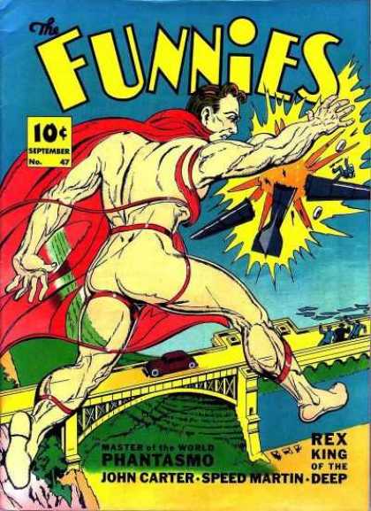 Funnies 47 - Naked Man - Airplane - Explosion - Bridge - Red Cape