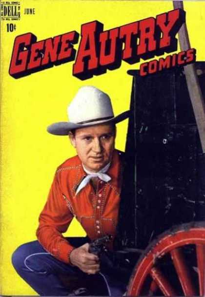 Gene Autry Comics 16 - Carriage - Red Wagon Wheel - White Cowboy Hat - Red Shirt - Revolver