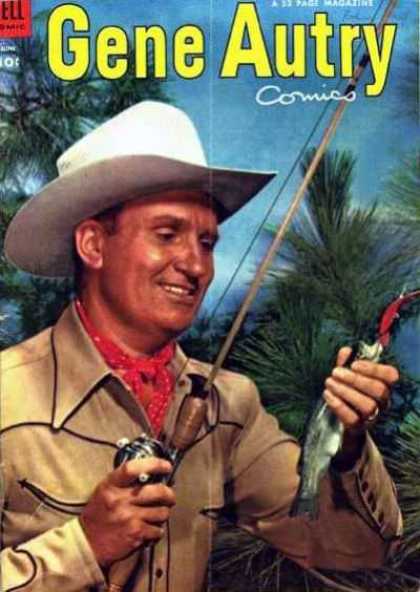 Gene Autry Comics 76 - Fishing Pole - Cowboy - Fish - Red Scarf - White Cowboy Hat
