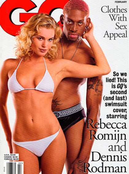 GQ - February 1997 - Rebecca Romijn and Dennis Rodman