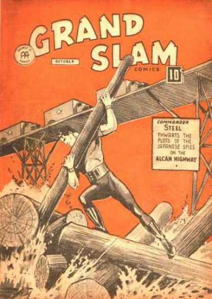 Grand Slam Comics 35 - Man - Log - Wood - Truck - Bridge