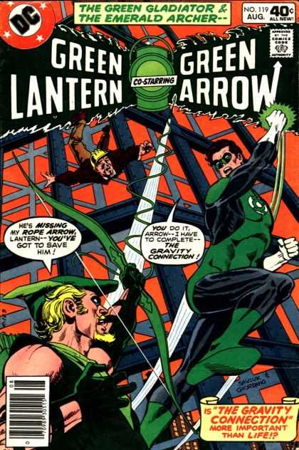 Green Lantern (1960) 119 - The Green Gladiator U0026 The Emerald Archer - Green Arrow - Construction Site - Falling Construction Worker - The Gravity Connection - Dick Giordano