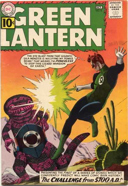 Green Lantern (1960) 8 - The Challenge From 5700 Ad - Gila Monster - Lizard Invasion - Power Beam - Desert - Jack Adler