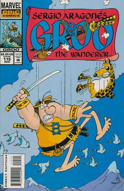 Groo the Wanderer 115 - Mountain Tops - Birds - Falling - Headband - Sword