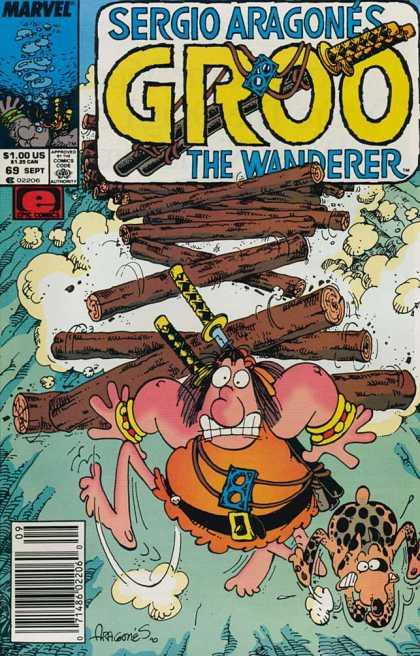 Groo the Wanderer 69 - Sergio Aragones - Issue 69 Sept - Cavemen - Tumbling Logs - Running
