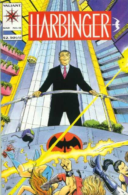 Valiant - Suit - Man - Tower - Battle - Bob Layton, Howard Simpson Harbinger 15 - Valiant - Suit - Man - Tower - Battle - Bob Layton, Howard Simpson