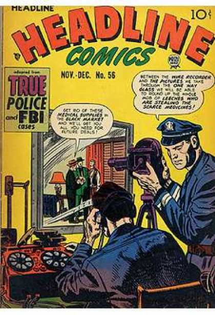 Headline Comics 56 - True Police And Fbi Cases - Police - Video Camera - Tape Recorder - Orange Lamp