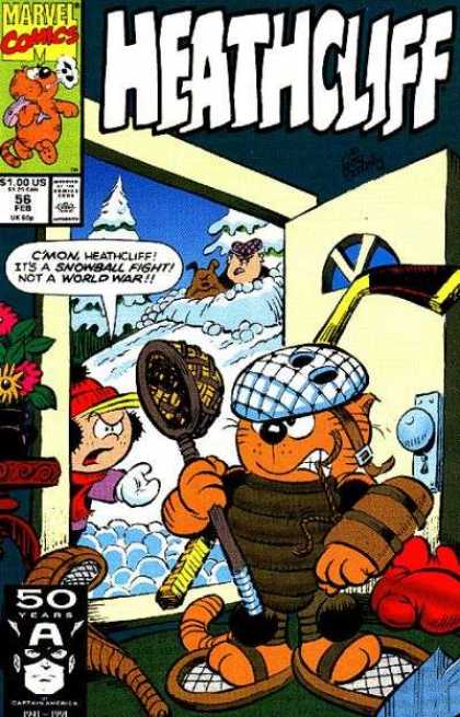 Heathcliff 56 - Marvel Comics - Snow - Snowball Fight - Open Doorway - Hockey Mask