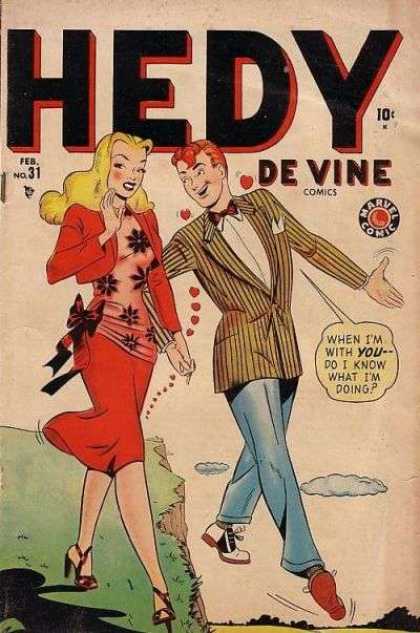 Hedy De Vine Comics 31 - 1940s Marvel Comic Book - Starlet Hedy Devine Vintage Comic - Rare 1940s Romantic Comic - Hedy Devines Suitor Walking Off Cliff - Romance Comic Starring Hedy Devine