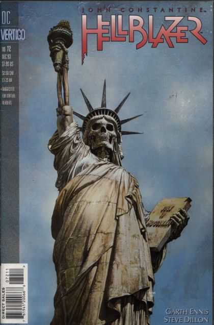 Hellblazer 72 - Torch - Statue Of Liberty - Skull - Skeleton - Dc Comics