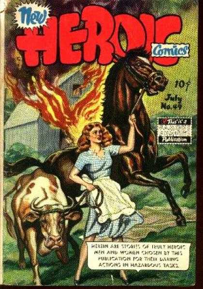 Heroic Comics 49 - Horse - Fire - Cow - Barn - Girl
