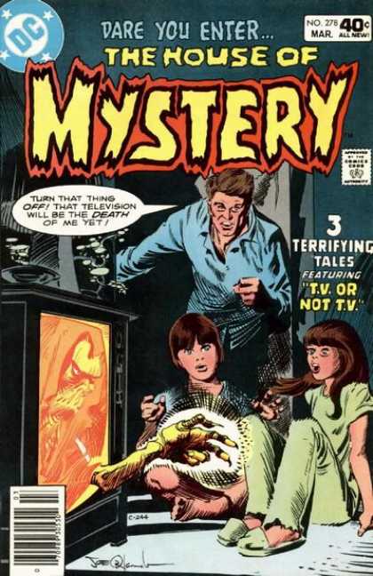 House of Mystery 278 - Tv Or Not Tv - Terrifying - Two Young Girls - Dad - Monsters Hand Reaching Out From Tv Set