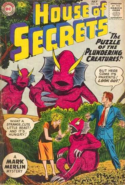 House of Secrets 34 - The Puzzle Of The Plundering Creatures - But Here Come Its Parents Look Out - Beast - Flowers - What A Strange Cute Little Beast And Its Hungry - Sheldon Moldoff