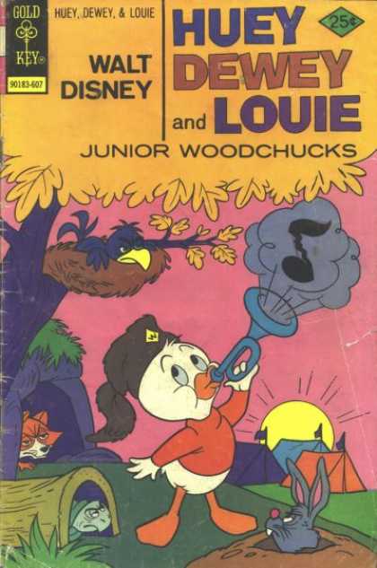 Huey, Dewey and Louie: Junior Woodchucks 39 - Gold Key - 25c - Musical Note - Duck Blowing Horn - Fox