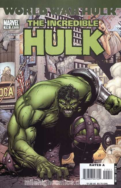 Hulk (2000) 110 - World War Hulk - Green Monster - Mutant - American Flag - City - Gary Frank