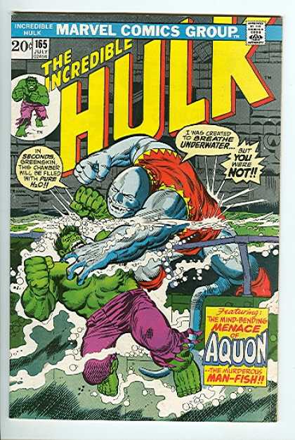 Hulk 163 - Man-fish - Aquon - Greenskin Pushin Hulk Underwater - Mind Bending Menace Of Aquon - Hulk Fighting