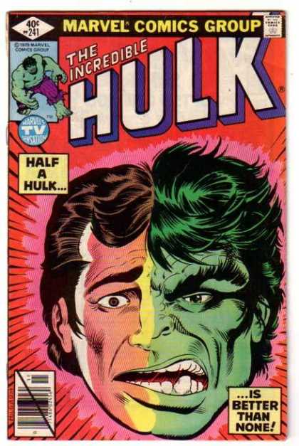 Hulk 241 - Hulk - Half Man Half Beast - Green Face On One Side - Green Hair - Regular Man On Left Side