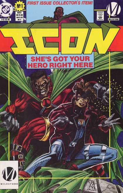 Icon 1 - Shes Got Your Hero Right Here - Milestone - Icon - First Issue Collectors Item - Green Cape - Denys Cowan, Jimmy Palmiotti