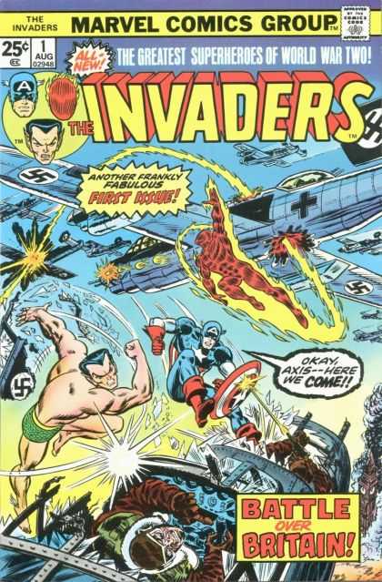 Invaders 1 - Marvel Comics Group - Approved By The Comics Code - Captain America - Plane - Human Torch