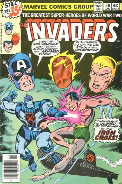 Invaders 36 - Marvel Comics Group - The Greatest Super-heroes Of World War Two - Sub-mariner - Armored Titan - Iron Cross