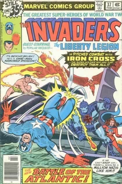 Invaders 37 - Captain America - Girl - Yellow - Man Flying - Fire
