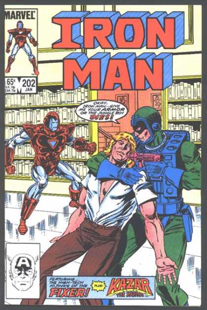 Iron Man 202 - Library - Books - White Silvery Floor - Captain America Face - Man In Peril - Bob Layton