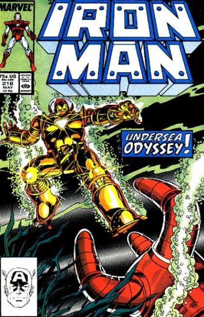 Odyssey - Iron Suits - Gold Suit - Underwater - 75 Cents - Bob Layton Iron Man 218 - Odyssey - Iron Suits - Gold Suit - Underwater - 75 Cents - Bob Layton