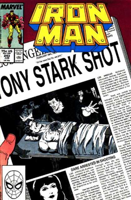 Tony Stark - Spiderman - Shot - Dare - Newspaper Iron Man 243 - Tony Stark - Spiderman - Shot - Dare - Newspaper