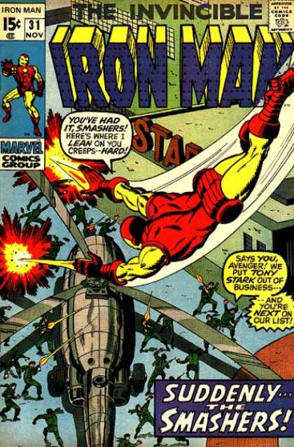 Iron Man 31 - Suddenly The Smashers - The Invincible - Smashed - Marvel - Helicopter - Sal Buscema