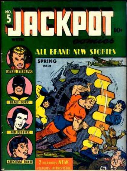 Jackpot Comics 5 - Steel Sterling - Black Hood - Mr Justice - Us Production - Airplane - Bob Montana