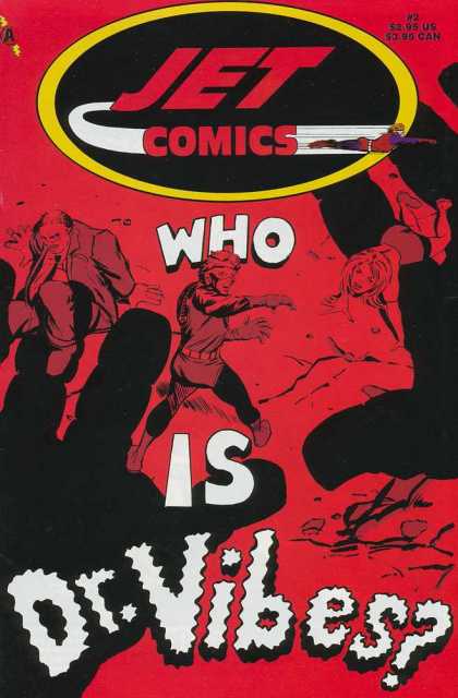 Jet Comics 2 - Dr Vibes - Red Background - Struggling Characters - Business Suit - Hero Costume