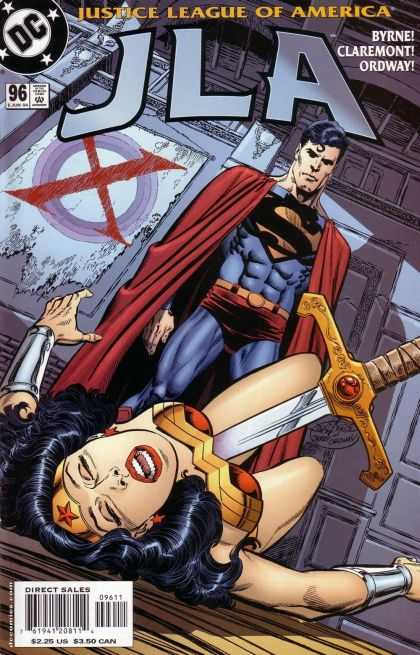 JLA 96 - Superman - Wonder Woman - Sword - X - Stabbed - Jerry Ordway, John Byrne