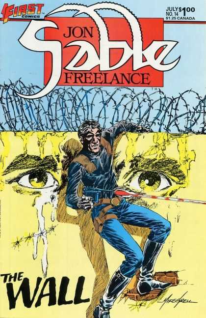 July No 14 - Barb Wire - Crying - Yellow - First Comics - Mike Grell Jon Sable Freelance 14 - July No 14 - Barb Wire - Crying - Yellow - First Comics - Mike Grell