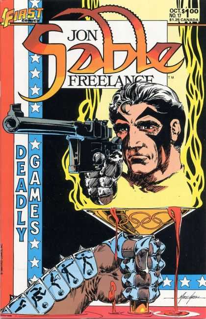 Deadly - Games - Gun - First Comics - Gloved Hand - Mike Grell Jon Sable Freelance 17 - Deadly - Games - Gun - First Comics - Gloved Hand - Mike Grell