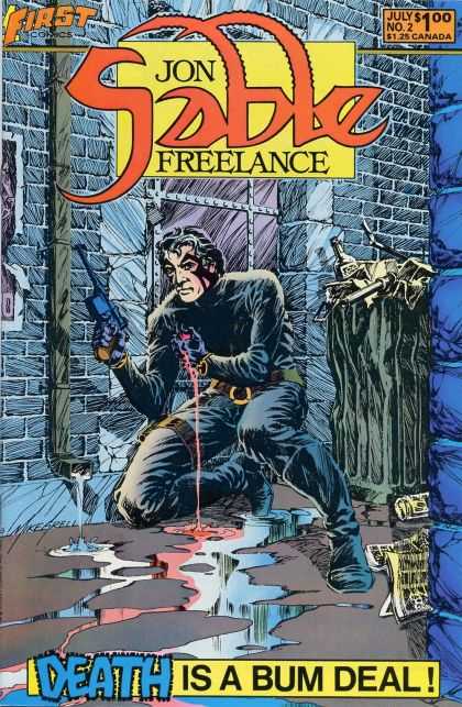 Death Is A Bum Deal - Gun - Blood - July No 2 - First Comics - Mike Grell Jon Sable Freelance 2 - Death Is A Bum Deal - Gun - Blood - July No 2 - First Comics - Mike Grell