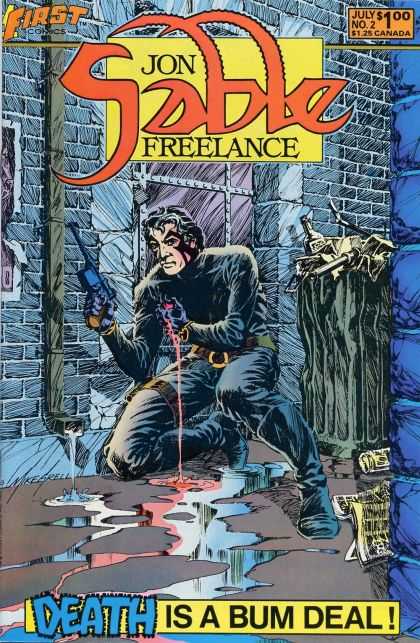 Jon Sable Freelance 2 - Death Is A Bum Deal - Gun - Blood - July No 2 - First Comics - Mike Grell