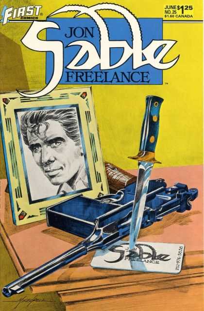 Jon Sable Freelance 25 - First Comics - Knife - Picture - Gun - June No 25 - Mike Grell