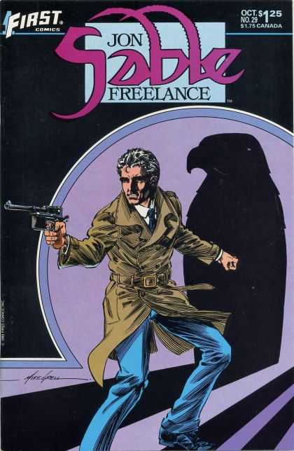 Falcon - Gun - Trench Coat - First Comics - Grey Hair - Mike Grell Jon Sable Freelance 29 - Falcon - Gun - Trench Coat - First Comics - Grey Hair - Mike Grell