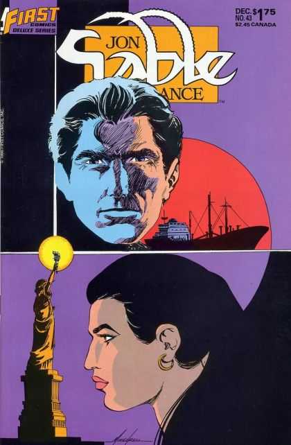 Cargo Ship - Statue Of Liberty - Woman Profile - Sunset - Dec No 43 - Mike Grell Jon Sable Freelance 43 - Cargo Ship - Statue Of Liberty - Woman Profile - Sunset - Dec No 43 - Mike Grell