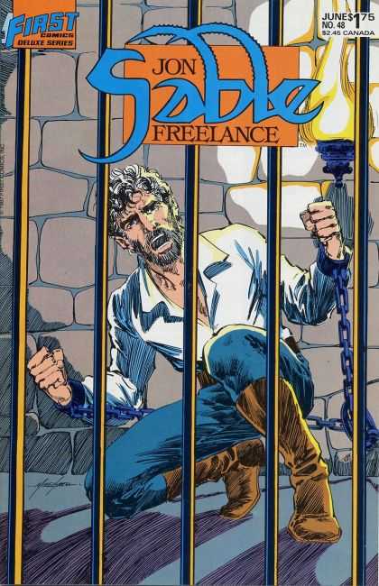 Jon Sable Freelance 48 - First Comics - Jon Sable - Jail - Chains - Mike Grell - Mike Grell