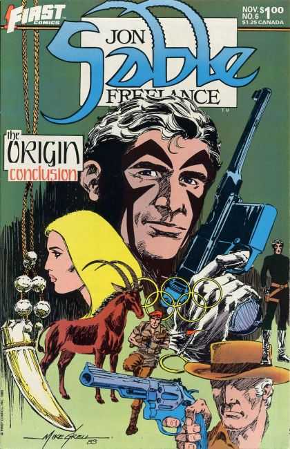 First Comics - The Origin Conclusion - Gun - Cap - 125 Canada - Mike Grell Jon Sable Freelance 6 - First Comics - The Origin Conclusion - Gun - Cap - 125 Canada - Mike Grell