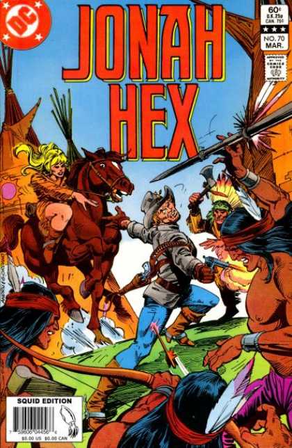 Jonah Hex 70 - Squid Edition - Blond Woman On Horseback - Indian With Tomahawk - Gunslinger - Indian Shooting Bow And Arrow - Dick Giordano, Ross Andru