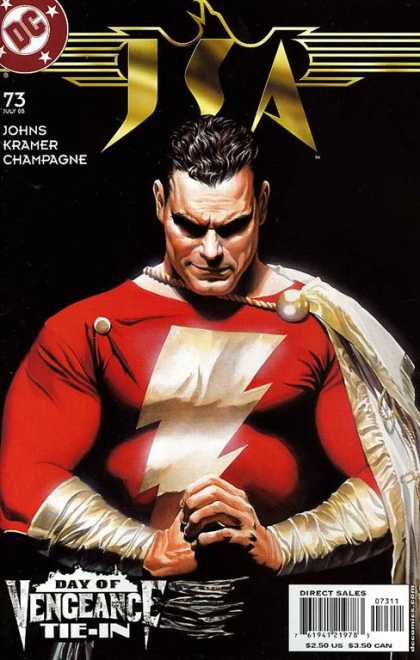JSA 73 - Vengeance Tie-in - Lighting Bolt - Red Outfit - Stern Expression - Muscles - Alex Ross