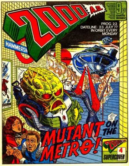 Judge Dredd - 2000 AD 22 - Alien - Prog 22 Dateline 23 July 77 In Orbit Every Monday - Mutant Metro - Spaceship - Running